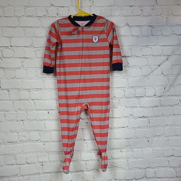 Carters Footed Onesie Pajamas 18M Orange Stripes Baseball Mitt Baby Boys PJS - Picture 2 of 6